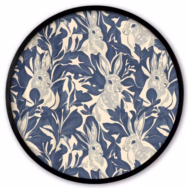 Hazen - Bladeren - Patroon - Blauw - Beige Fotolijst rond zonder passe partout klein 856 -3d