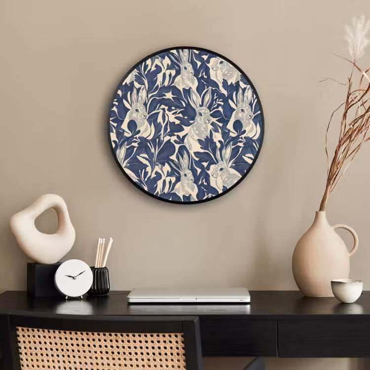 Hazen - Bladeren - Patroon - Blauw - Beige Fotolijst rond zonder passe partout klein 856 -sfeer1