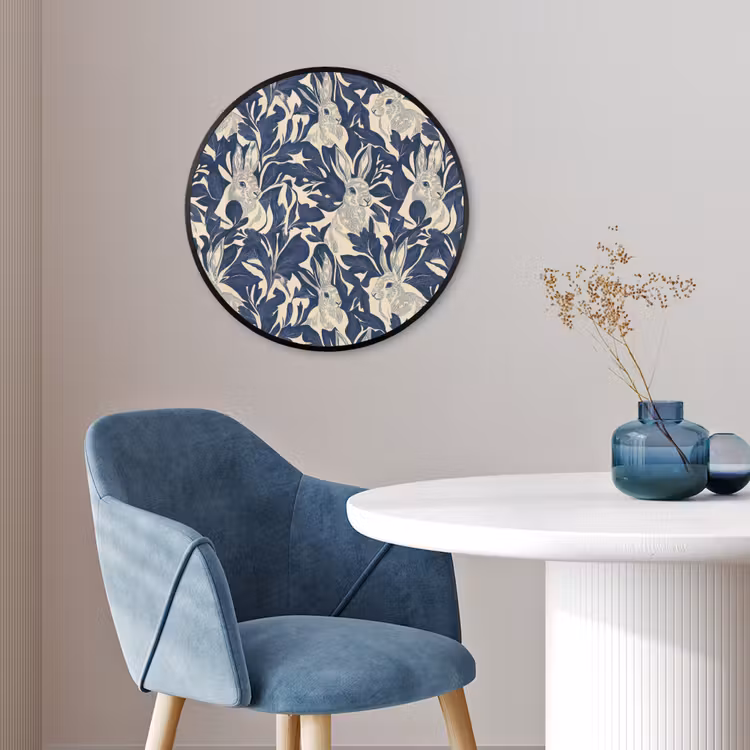 Hazen - Bladeren - Patroon - Blauw - Beige Fotolijst rond zonder passe partout klein 856 -sfeer2