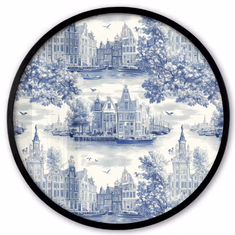 Huizen - Bomen - Water - Vogels - Blauw Fotolijst rond zonder passe partout klein 856 -3d