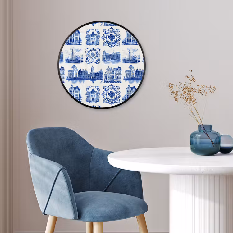 Huizen - Schepen - Blauw Fotolijst rond zonder passe partout klein 856 -sfeer2