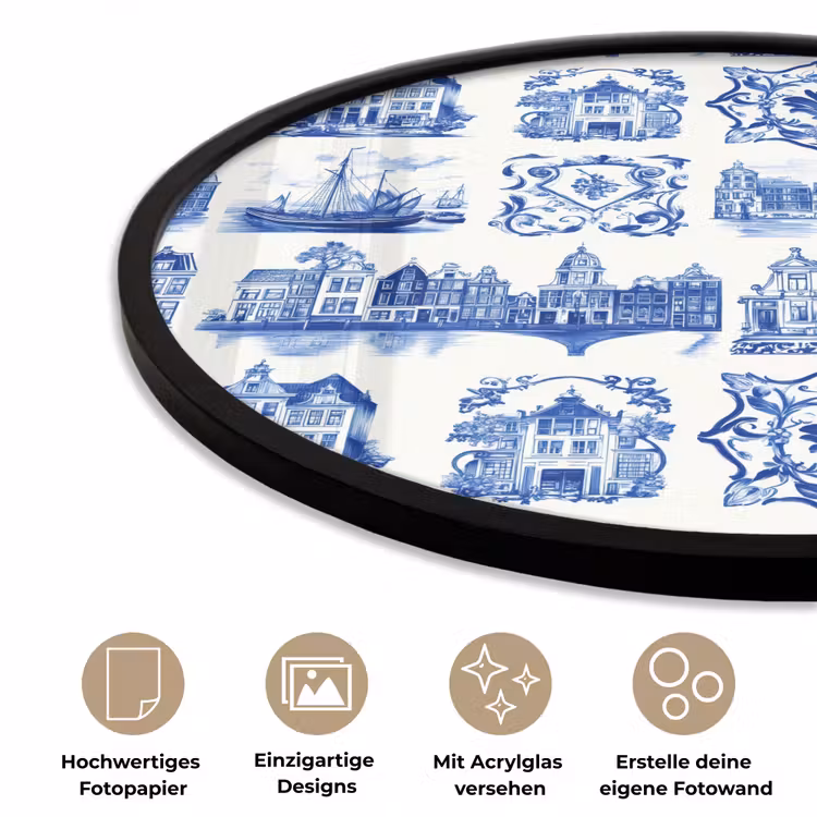 Huizen - Schepen - Blauw Fotolijst rond zonder passe partout klein 856 -closeup_DE
