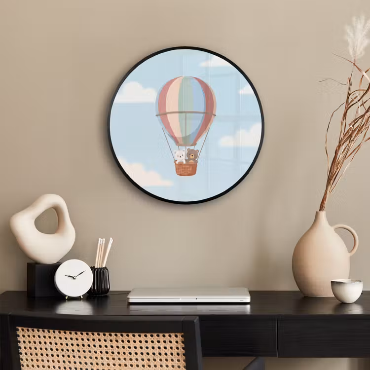 Luchtballon - Beren - Pastel Fotolijst rond zonder passe partout klein -sfeer1