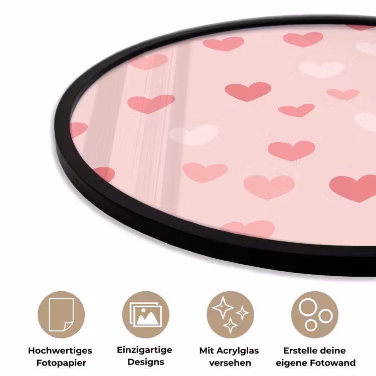 Hartjes - Patroon - Roze - Eenvoudig Fotolijst rond zonder passe partout klein -closeup_DE