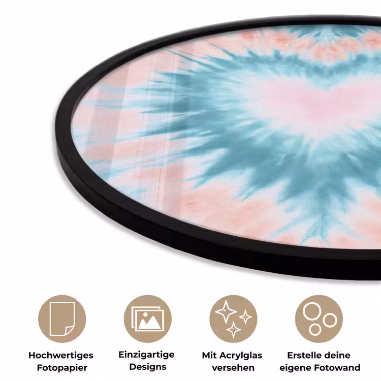 Hartvormig - Tie dye - Pasteltinten - Lichtgroen Fotolijst rond zonder passe partout klein -closeup_DE