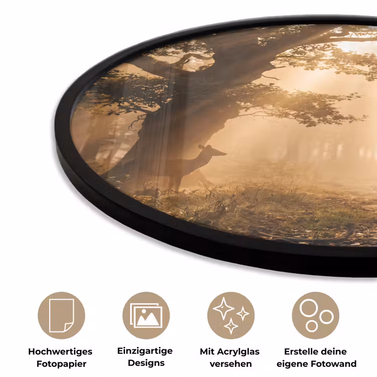 Hert - Bos - Mistig - Natuur - Goud Fotolijst rond zonder passe partout klein -closeup_DE