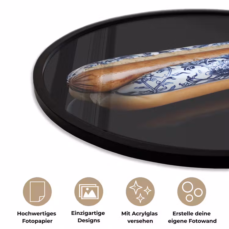 Hotdog - Porselein - Delfts blauw - Eten Fotolijst rond zonder passe partout klein -closeup_DE
