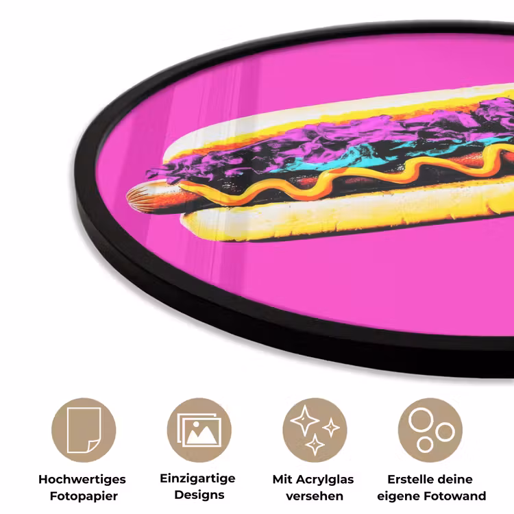 Hotdog - Roze - Retro Fotolijst rond zonder passe partout klein -closeup_DE