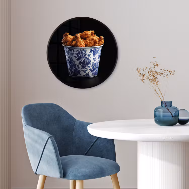 Kip - Bucket - Delfts blauw - Lekker Fotolijst rond zonder passe partout klein -sfeer2