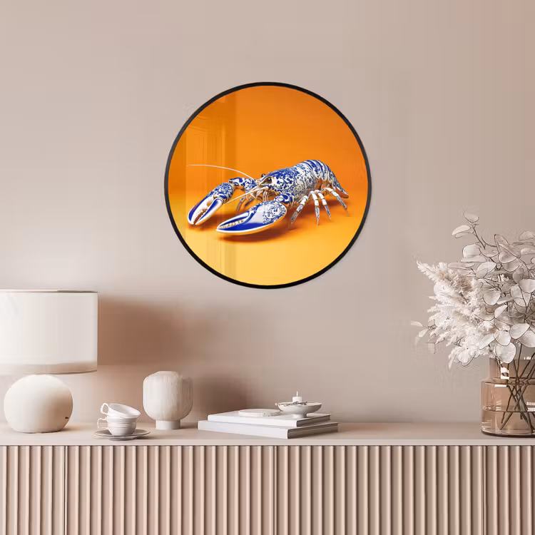 Kreeft - Delftsblauw - Schild - Stoer - Oranje Fotolijst rond zonder passe partout klein -sfeer3