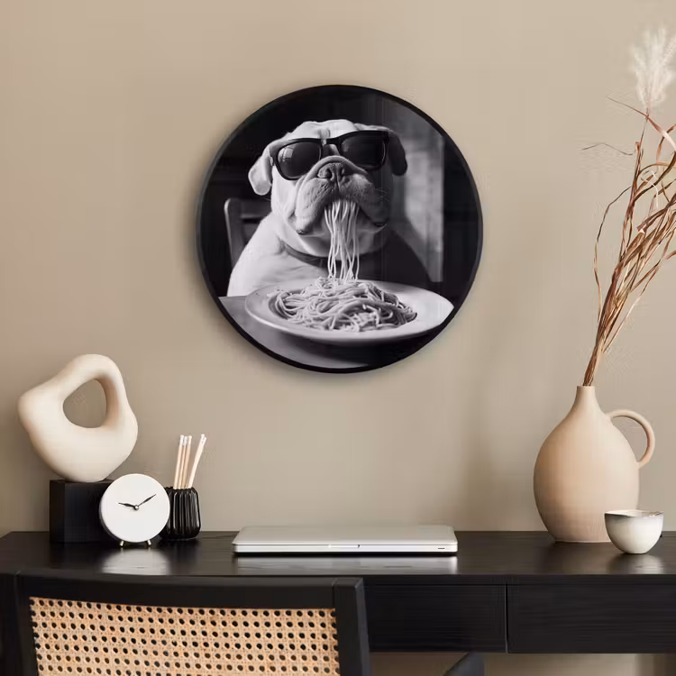 Hond - Bulldog - Pasta - Bril - Stoer - Dieren Fotolijst rond zonder passe partout klein -sfeer1