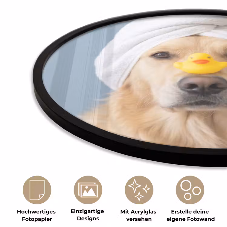Hond - Badeend - Geel Fotolijst rond zonder passe partout klein -closeup_DE
