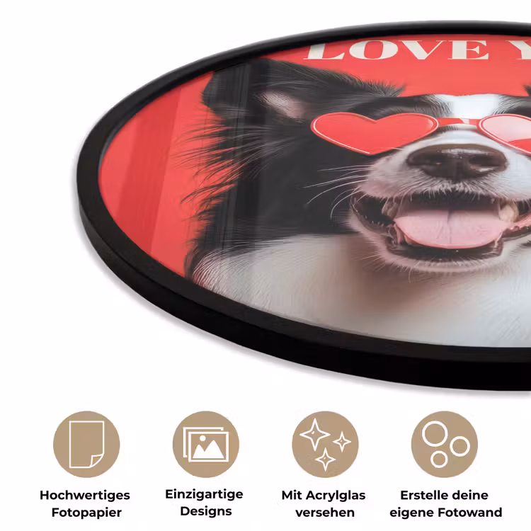 Hond - Hartjesbril - Loveyou - Rood Fotolijst rond zonder passe partout klein -closeup_DE