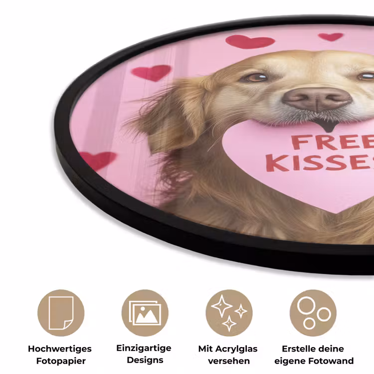 Hond - Kiss- Valentijn - Hartjes Fotolijst rond zonder passe partout klein -closeup_DE