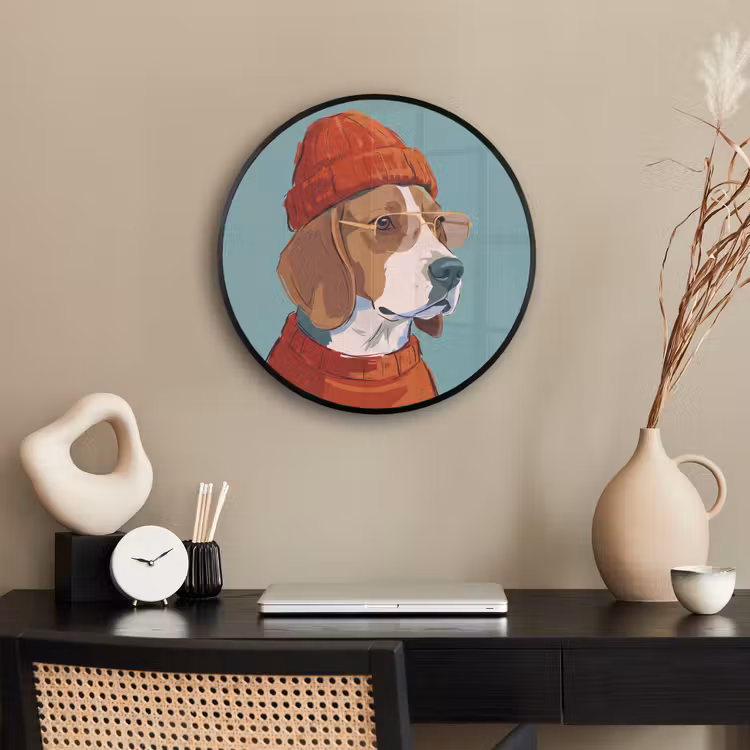 Hond - Beanie - Zonnebril - Dieren - Modern Fotolijst rond zonder passe partout klein -sfeer1