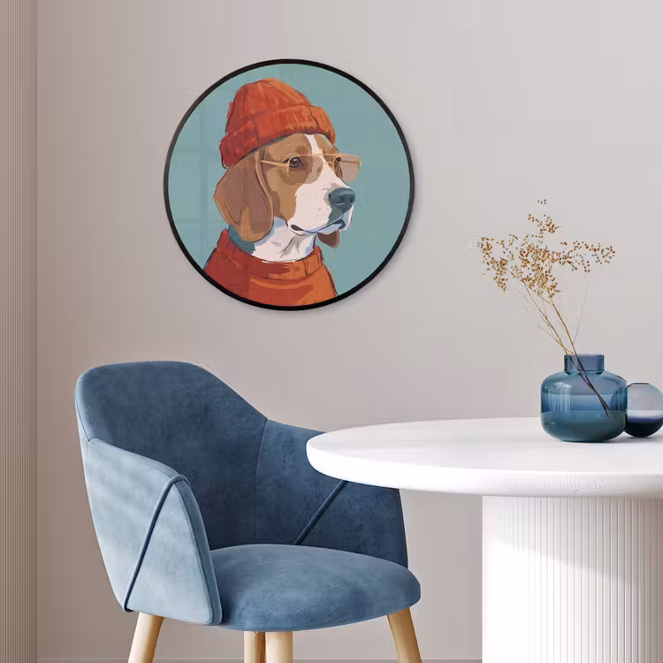 Hond - Beanie - Zonnebril - Dieren - Modern Fotolijst rond zonder passe partout klein -sfeer2