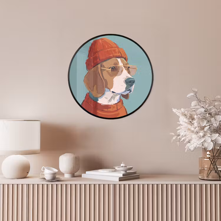 Hond - Beanie - Zonnebril - Dieren - Modern Fotolijst rond zonder passe partout klein -sfeer3