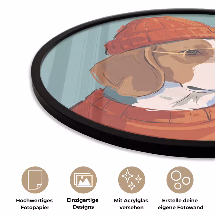 Hond - Beanie - Zonnebril - Dieren - Modern Fotolijst rond zonder passe partout klein -closeup_DE