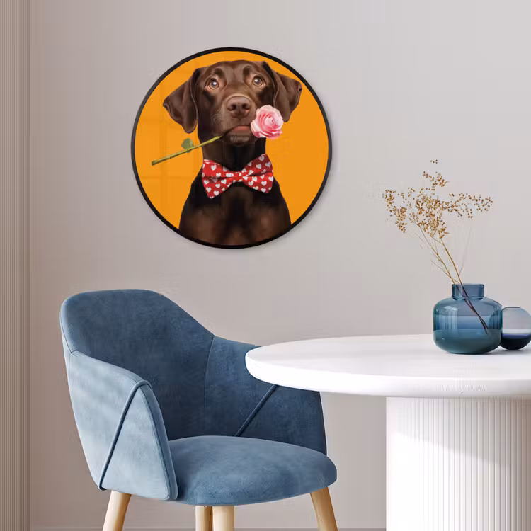 Hond - Oranje - Roos - Valentijn Fotolijst rond zonder passe partout klein -sfeer2
