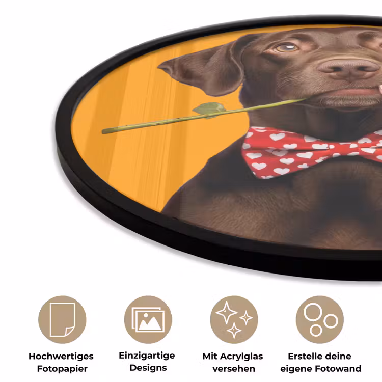 Hond - Oranje - Roos - Valentijn Fotolijst rond zonder passe partout klein -closeup_DE