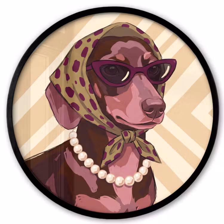 Hond - Zonnebril - Hoofddoek - Dieren - Modern Fotolijst rond zonder passe partout klein -3d