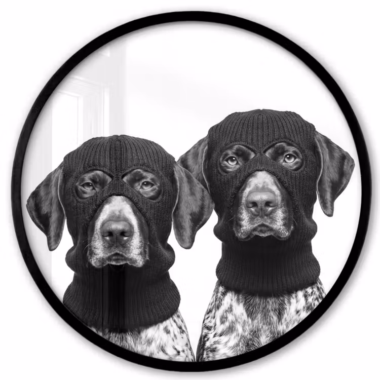 Honden - Bivakmuts - Zwart - wit Fotolijst rond zonder passe partout klein -3d