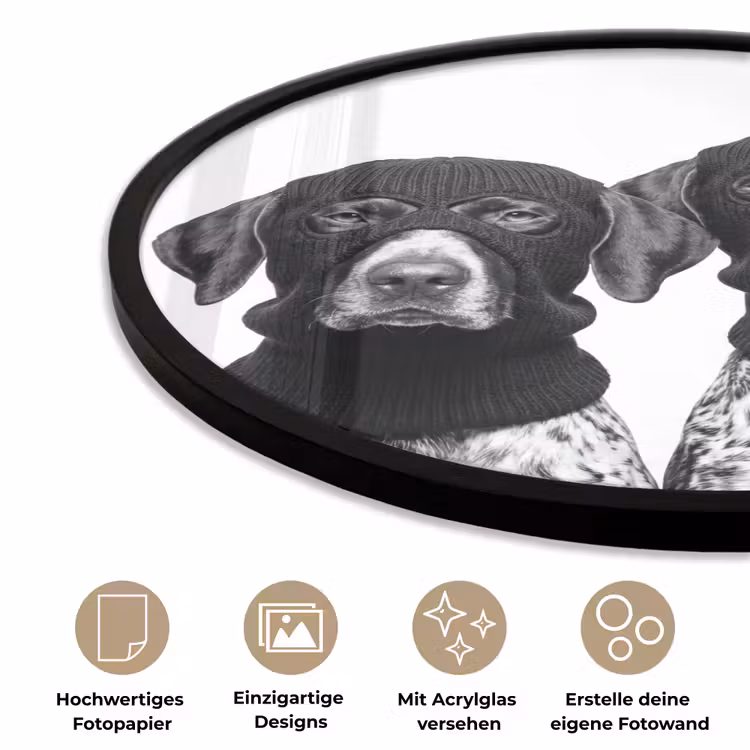 Honden - Bivakmuts - Zwart - wit Fotolijst rond zonder passe partout klein -closeup_DE