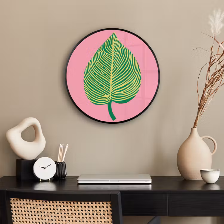 Illustratie - Blad - Minimalistisch - Groen Fotolijst rond zonder passe partout klein -sfeer1
