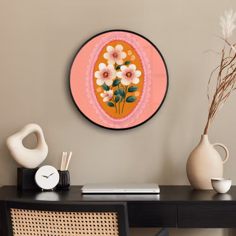 Illustratie - Bloemen - Rand - Roze Fotolijst rond zonder passe partout klein -sfeer1
