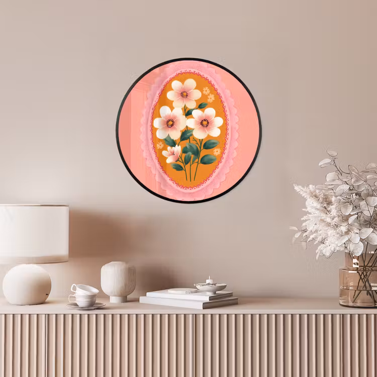 Illustratie - Bloemen - Rand - Roze Fotolijst rond zonder passe partout klein -sfeer3
