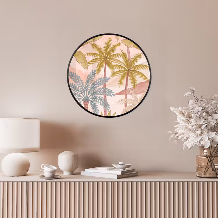 Illustratie - Palmbomen - Kleurrijk Fotolijst rond zonder passe partout klein -sfeer3