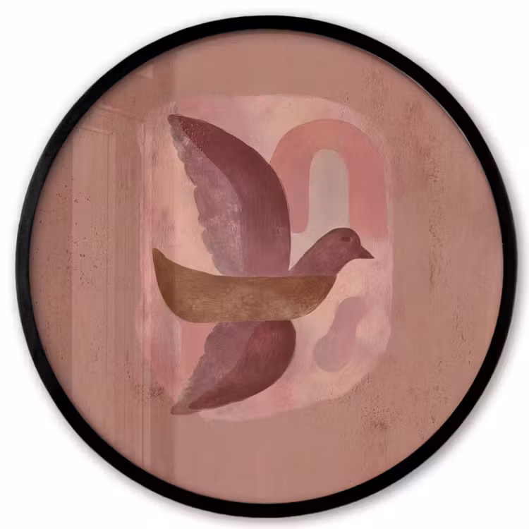 Illustratie - Vogels - Abstract - Roze Fotolijst rond zonder passe partout klein -3d