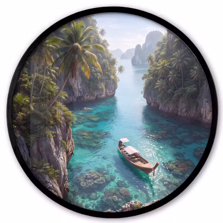 Eiland - Tropisch - Water - Palmbomen - Natuur Fotolijst rond zonder passe partout klein -3d