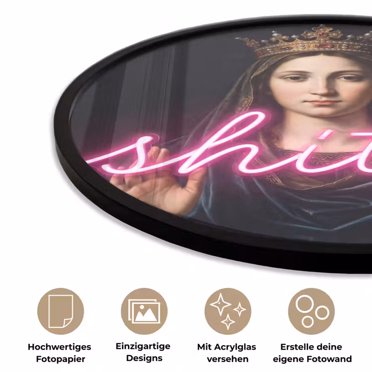 Ironisch - Tekst - Neon Fotolijst rond zonder passe partout klein -closeup_DE