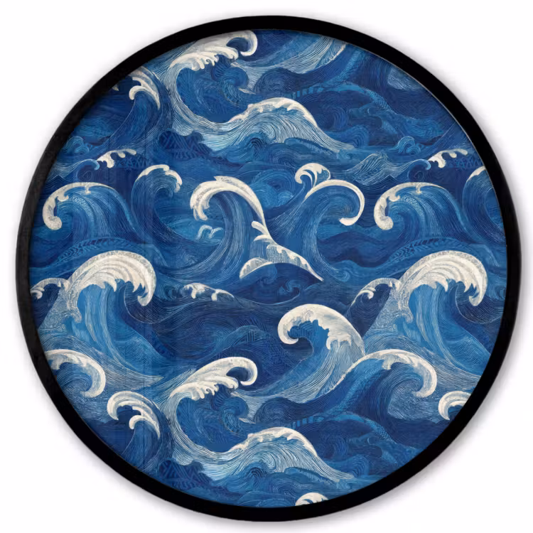 Japans - Oceaan - Golven - Blauw Fotolijst rond zonder passe partout klein 856 -3d