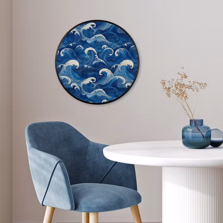 Japans - Oceaan - Golven - Blauw Fotolijst rond zonder passe partout klein 856 -sfeer2