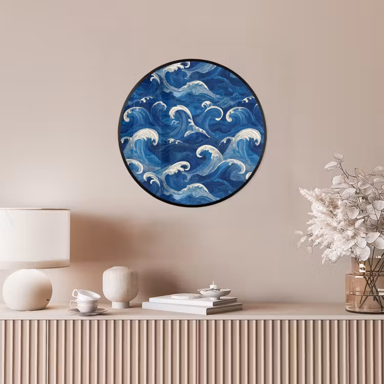 Japans - Oceaan - Golven - Blauw Fotolijst rond zonder passe partout klein 856 -sfeer3