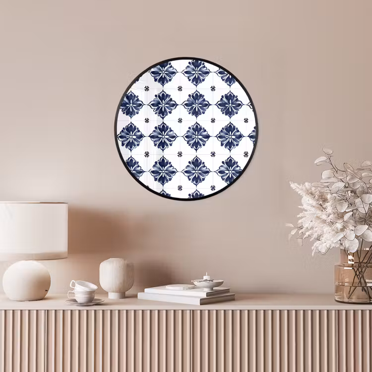 Tegelmotief - Blauw - Wit - Bloem Fotolijst rond zonder passe partout klein 856 -sfeer3