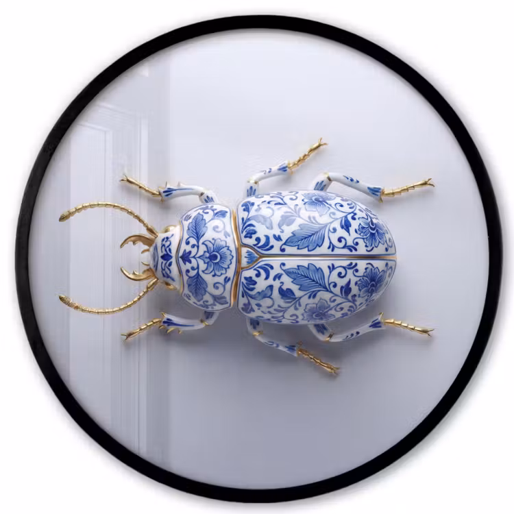Kever - Delfts - Blauw - Goud Fotolijst rond zonder passe partout klein -3d