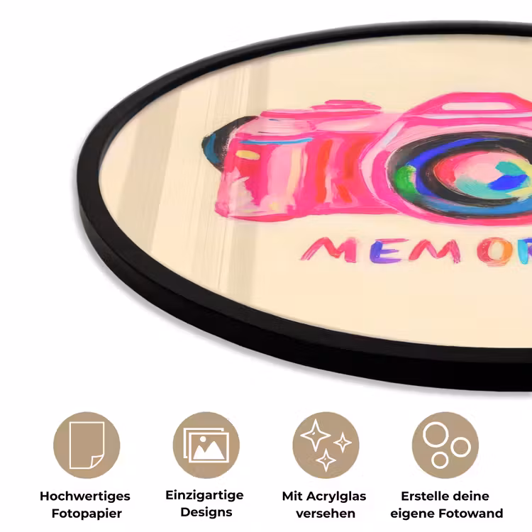 Camera - Memories - Roze - Geschilderd Fotolijst rond zonder passe partout klein -closeup_DE