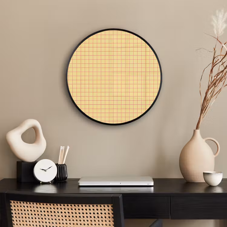 Ruitjes - Grid - Minimalistisch - Geel - Roze Fotolijst rond zonder passe partout klein 856 -sfeer1