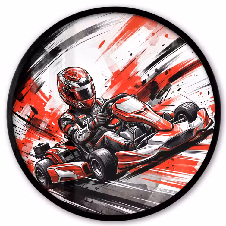 Kart - Coureur - Snelheid - Rood Fotolijst rond zonder passe partout klein -3d