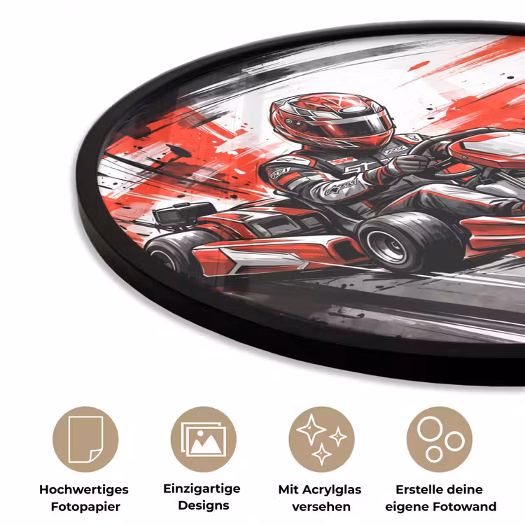 Kart - Coureur - Snelheid - Rood Fotolijst rond zonder passe partout klein -closeup_DE