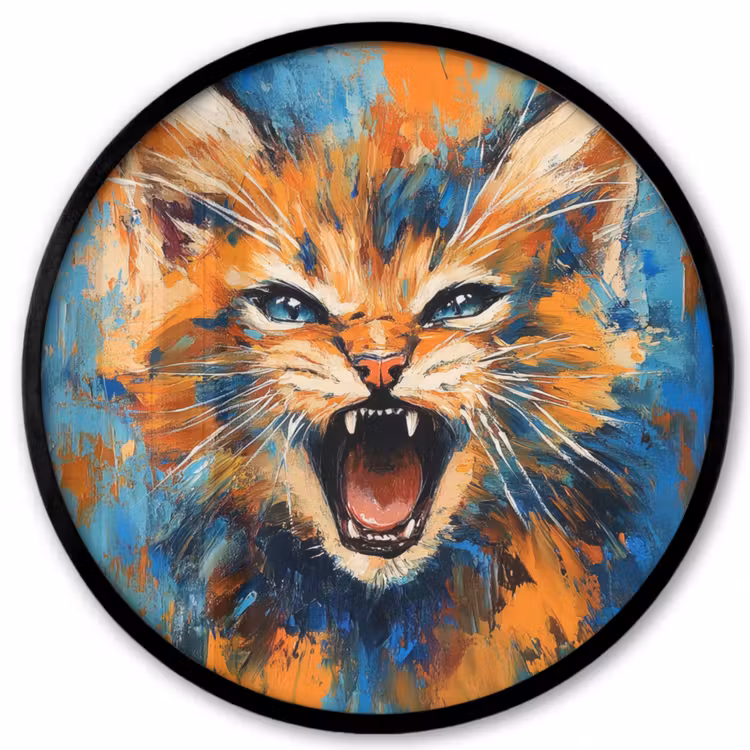 Kat - Kleurrijk - Oranje - Blauw Fotolijst rond zonder passe partout klein -3d
