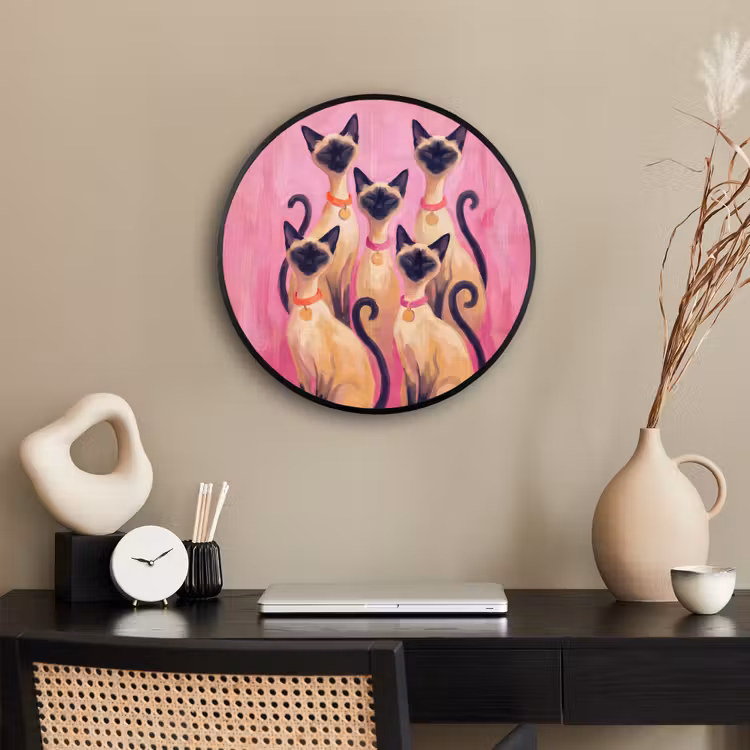 Kat - Groep - Dieren - Modern - Roze Fotolijst rond zonder passe partout klein -sfeer1