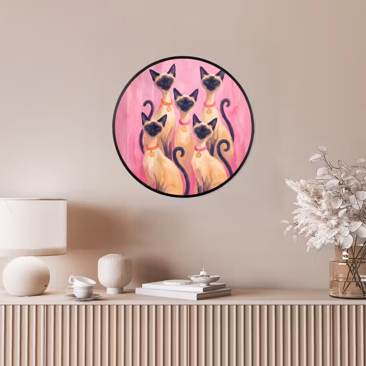 Kat - Groep - Dieren - Modern - Roze Fotolijst rond zonder passe partout klein -sfeer3