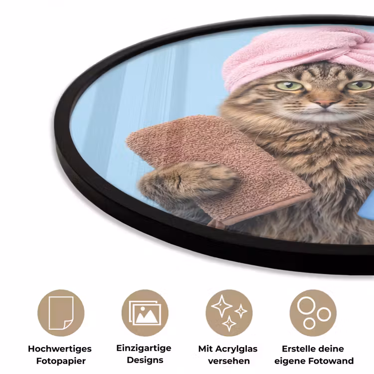 Kat - Handdoek - Washand - Zeep Fotolijst rond zonder passe partout klein -closeup_DE