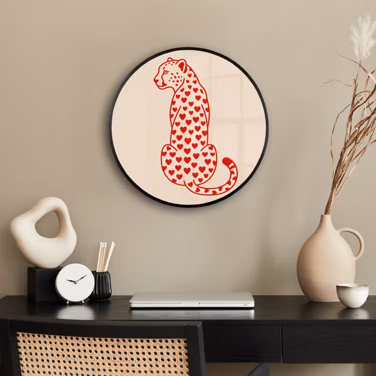 Kat - Harten - Dieren - Modern - Rood Fotolijst rond zonder passe partout klein -sfeer1