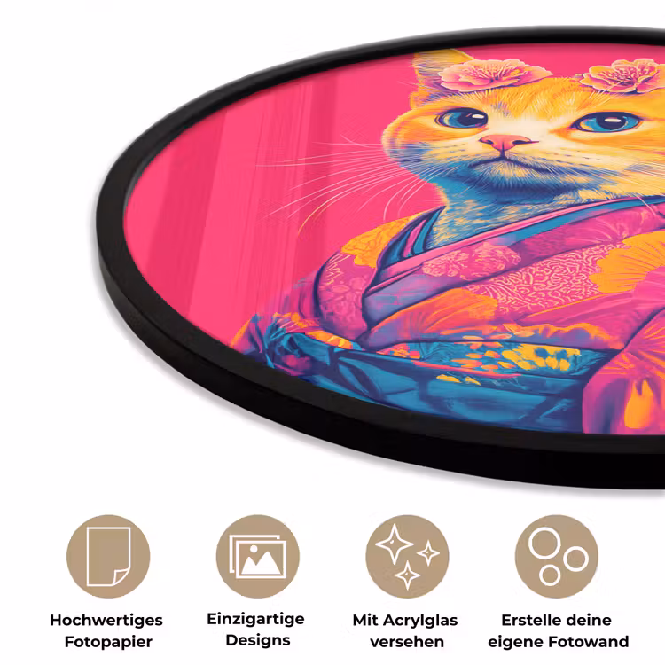 Kat - Kimono - Bloemen - Roze Fotolijst rond zonder passe partout klein -closeup_DE