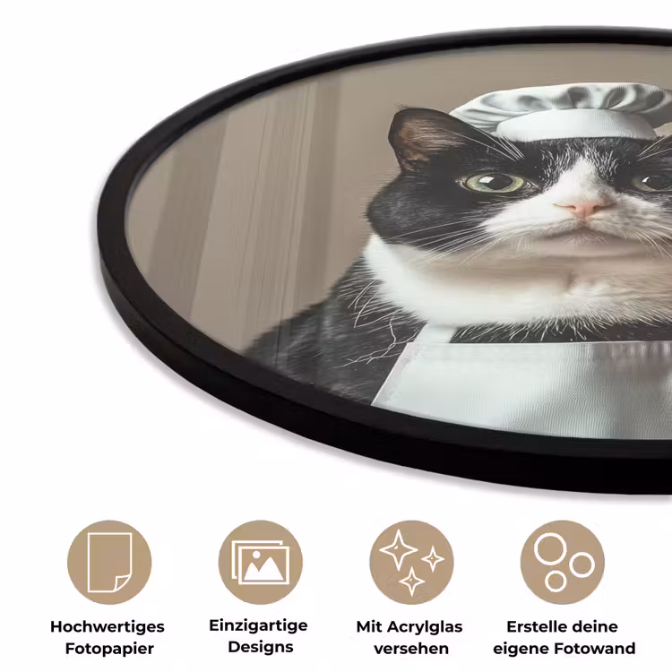 Kat - Kokskleding - Zwart - Wit Fotolijst rond zonder passe partout klein -closeup_DE